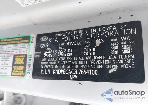 2020 Kia Sportage S z USA, uszkodzony, nr VIN KNDP6CAC2L7654100